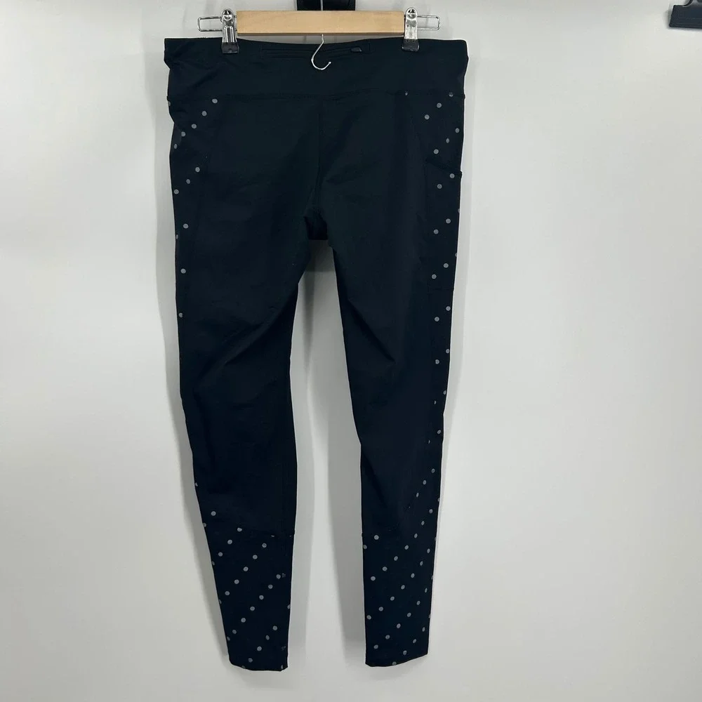 Nike Womens Epic Lux Running Leggings L Black Reflective Polka Dot Pockets 0825